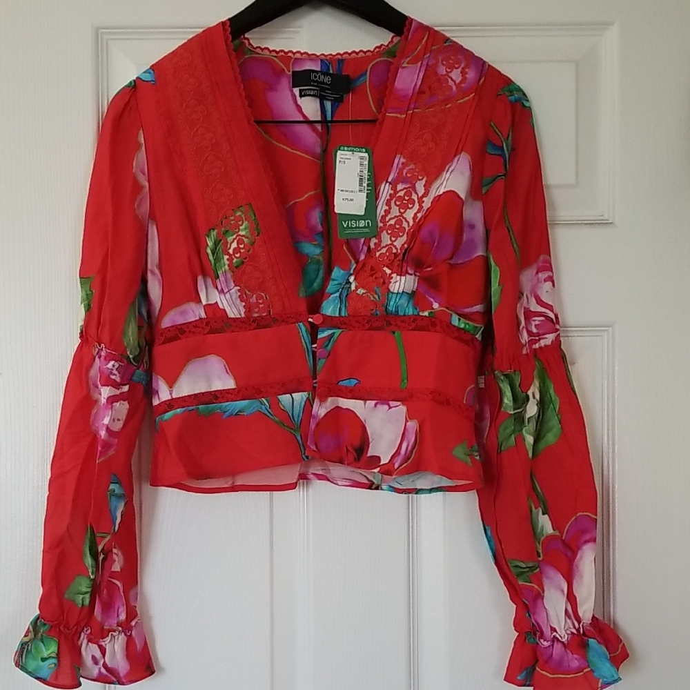 Diane Gilman Red Floral Blouse